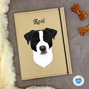 Designbeispiel der Dokumentenhülle beige Jack Russell Terrier schwarz weiß